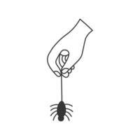 Human Hand Holding Spider on a Thread of Web Doodle vector