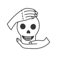 Human Hands Holding Smiling Skull Doodle vector