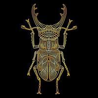 A golden beetle in a linear style. Linear illustration vector