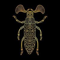 A golden beetle in a linear style. Linear illustration vector