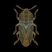 A golden beetle in a linear style. Linear illustration vector