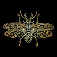 A golden beetle in a linear style. Linear illustration vector