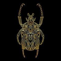 A golden beetle in a linear style. Linear illustration vector