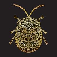 A golden beetle in a linear style. Linear illustration vector