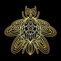 A golden beetle in a linear style. Linear illustration vector
