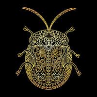 A golden beetle in a linear style. Linear illustration vector