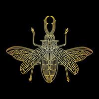 A golden beetle in a linear style. Linear illustration vector