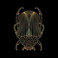 A golden beetle in a linear style. Linear illustration vector
