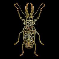 A golden beetle in a linear style. Linear illustration vector