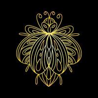 A golden beetle in a linear style. Linear illustration vector