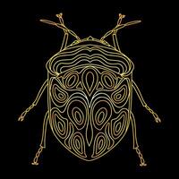 A golden beetle in a linear style. Linear illustration vector