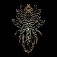 A golden beetle in a linear style. Linear illustration vector