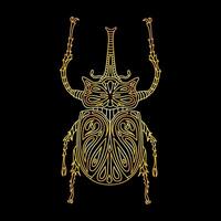 A golden beetle in a linear style. Linear illustration vector