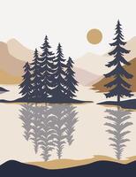 landscape background.wall art . Foliage line art drawing with abstract shape vector