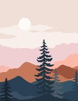 landscape background.wall art . Foliage line art drawing with abstract shape vector
