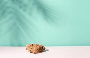 Abstract modern podium with marble stones, blue menthol empty background. Minimalism, product showcase, copy space photo