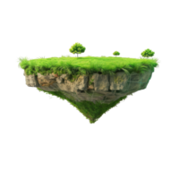 Fantasy floating island with natural grass field on the rock surreal float landscape with paradise . png