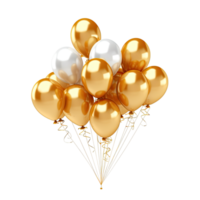 Golden and silver balloons isolated on transparent background, without background. png