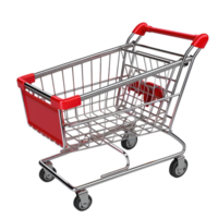 Perspective view empty shopping cart. 3D render isolated without background . png