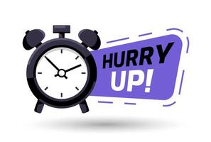 Rounded Label With Stop Watch Icon And Text Hurry Up vector