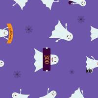 seamless pattern with different cute ghosts. Halloween. Drawing for printing. Illustration on a purple background. vector