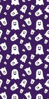 Seamless pattern for Halloween. cute Ghosts on purple background. cartoon characters . Vertical vector