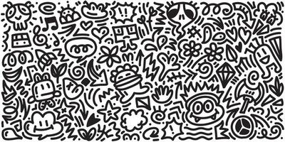 Doodle set of hand-drawn cartoony expression sign doodle, curve directional arrows, emoticon effects design elements, cartoon character emotion symbols, cute decorative brush stroke lines. vector