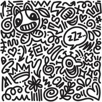 Fun black line doodle pattern. Creative minimalist style art background for children or trendy design with basic shapes. Simple childish scribble backdrop. vector