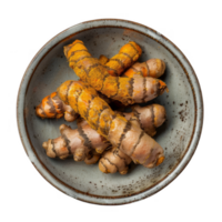 Turmeric root in a ceramic dish transparent background png