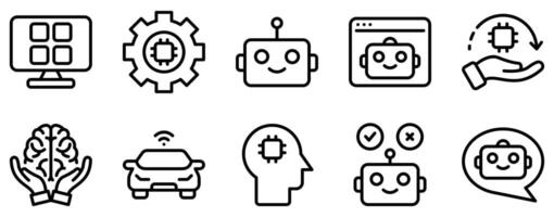 Artificial Intelligence Icon Set Futuristic Line Style Collection for AI Innovations vector