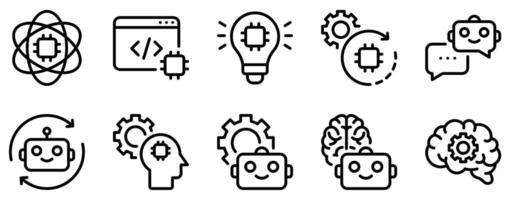 Machine Learning Icon Set Advanced Line Style Collection for AI Enthusiasts vector
