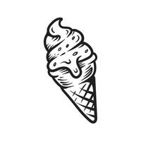 cone ice cream with sprinkle line art sketch vintage design illustration vector
