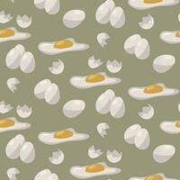 A close up pattern of a broken chicken egg with a cracked shell. The yolk is visible, ready for cooking or baking. The yolk and white of a broken chicken egg. Packaging whole and broken eggs vector