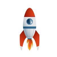 Flat style illustration of a rocket on a white background. Suitable for children's books, educational projects, and advertising materials related to space and technology. illustration vector