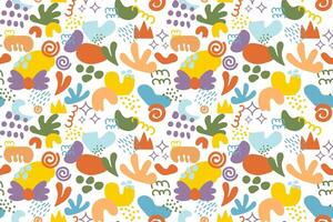 Colorful doodle and organic shapes seamless pattern. Fun scribble various geometric shapes pattern. Childish scribble shape pattern vector