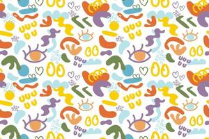 Colorful doodle and organic shapes seamless pattern. Fun scribble various geometric shapes pattern. Childish scribble shape pattern vector