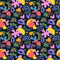 Colorful doodle and organic shapes seamless pattern. Fun scribble various geometric shapes pattern. Childish scribble shape pattern vector