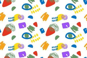 Colorful doodle and organic shapes seamless pattern. Fun scribble various geometric shapes pattern. Childish scribble shape pattern vector