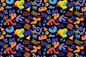 Colorful doodle and organic shapes seamless pattern. Fun scribble various geometric shapes pattern. Childish scribble shape pattern vector