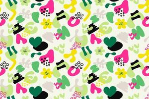 Colorful doodle and organic shapes seamless pattern. Fun scribble various geometric shapes pattern. Childish scribble shape pattern vector