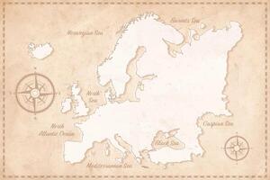 Old Vintage Europe map on a parchment textured paper background vector