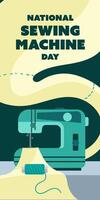 National Sewing Machine Day on June 13, business brochure design, banner flyer, Vertically template, cover presentation, modern edition poster, retro style on blue yellow fabric. A simple vector
