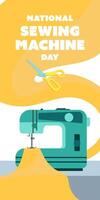 National Sewing Machine Day on June 13, business brochure design, banner flyer, template, cover presentation, modern edition poster, retro style on blue yellow fabric. A simple Vertically vector
