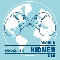 World Kidney Day banner, March 11, is used for design of postcards with a minimalist and modern concept, cover, background, kidneys, internal organs, international relations. Outline on blue vector