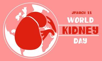 World Kidney Day banner, March 11, is used for design of postcards with a minimalist modern concept, cover, background, kidneys, internal organs, international relations. shape horizontal pink vector
