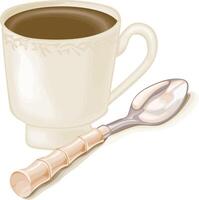 Set of cup of coffee with a spoon vector