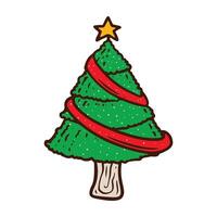 tree christmas element with line art illustration vector