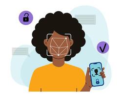 Man Using Facial Recognition on Smartphone vector