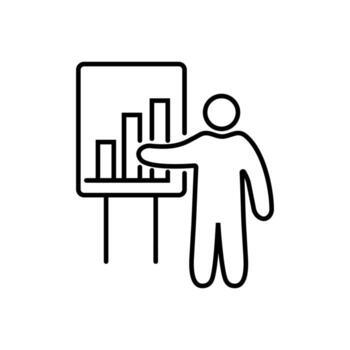 un persona es en pie en frente de un pizarron mostrando un bar grafico. vector