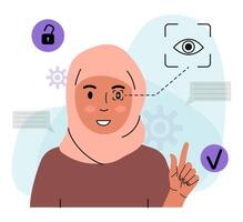 Woman Using Iris Recognition Technology vector
